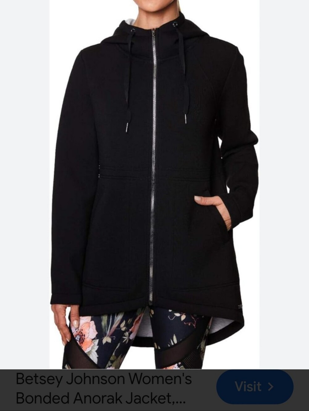 Betsey Johnson Performance Full Zip Scuba Drawstring Hoodie. Size Small.